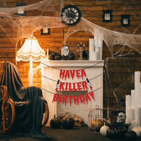 Quimoy Halloween Birthday Decorations, Have a Killer Birthday Banner with 12 Pcs Bat Wall Stickers for Party