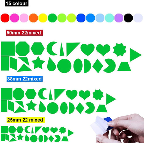 1035 Pcs 15 Colors 3 Sizes 22 Shape Bulk Foam Stickers, Self-Adhesive Geometry Shapes for Kids Classroom Art Crafts