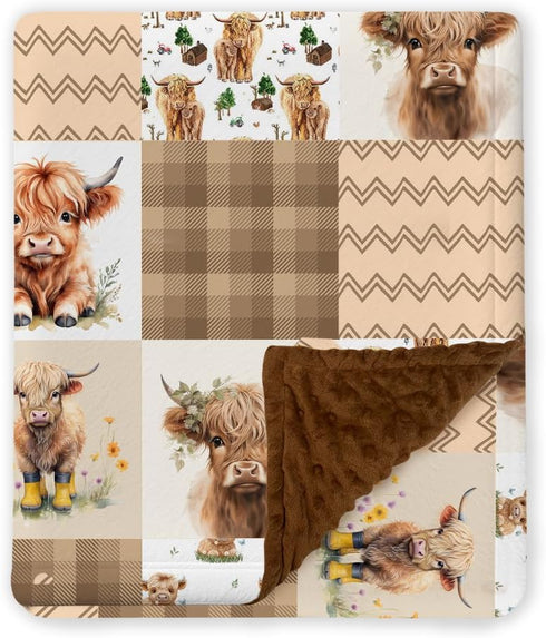 Highland Cow Baby Blanket, Western Minky Blankets for Boys Girls, Nursery Room