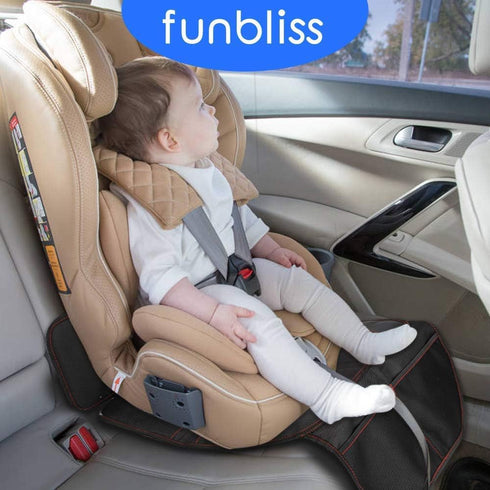 600D funbliss car seat Protector for Child car seat Beige Thick Padding Carseat Kick Mat with Organizer