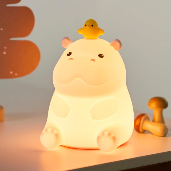 BemeedLigt Hippo Night Light, Cute Silicone Squishy LED Lamp, Dimmable Nursery Nightlight, Rechargeable