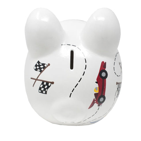 Child to Cherish Ceramic Piggy Bank - Vroom Race Car Design