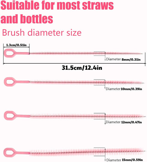 BOXOB 6pcs 31.5cm/12.4in Straw Cleaner Brushes for Stanley, Extra Long Full Bristles Coverage Reusable Straw Brush