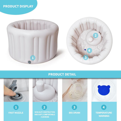Hantaiwan 24-36 Inflatable Baby Bath Seat for Sitting Up XL, Inflatable Soft Tub for Months, Anti - Collision