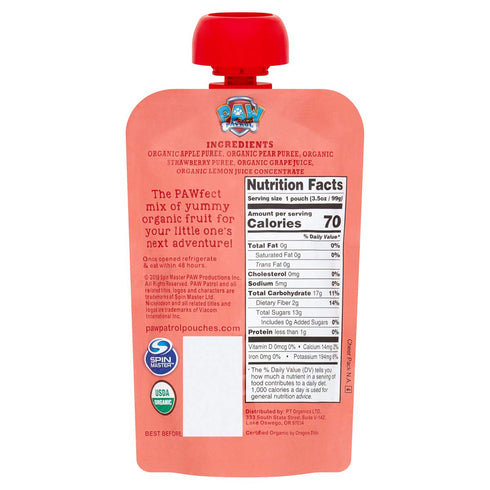 3.5 (Pack 10) Paw Patrol Super Strawberry Organic Mixed Fruit Squeeze Pouch, Ounce