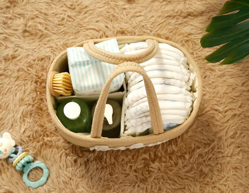 ZOMBATI Baby Diaper Caddy Organizer, Nursery Storage Bin Basket for Baby Shower and Baby Wipes- Cotton Rope Portable