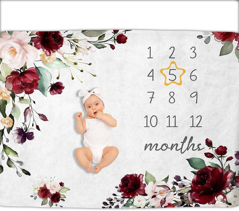 Cartoon Baby Monthly Milestone Blanket, First 12 Months Baby Blanket for Girls, Boys, Perfect Baby Gifts, 30"x40"