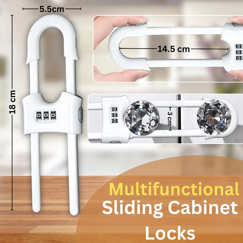 Premium Child-Proof Safety Bundle: 6 Adjustable Sliding Cabinet Door Code Locks & 2 Fridge Freezer Lock Latch Sets