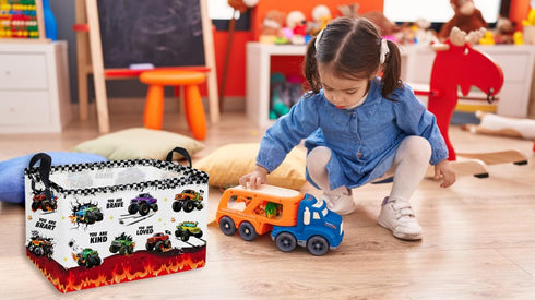Essme Rectangular Kids Baskets,Monster Truck Storage Box,Cute Basket for Kids with Handles for Room Decor, Book