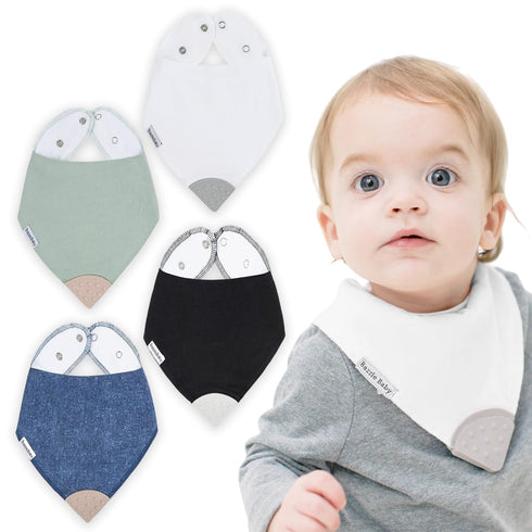 4-Pack Bazzle Baby Bandana Teething Bib Double layer Drool Bibs for Boys & Girls, Silicone Teether for Teething Relief