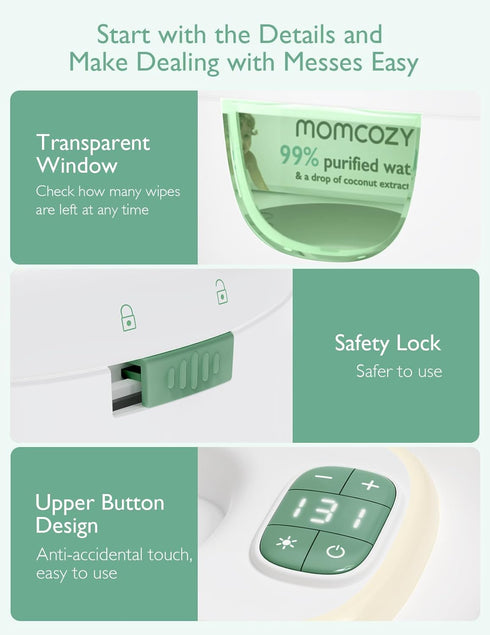Momcozy 4 Baby Wipe Warmer, Innovative Spring Design, Large Capacity Wipes Dispenser, Fast and Even Heating, Modes