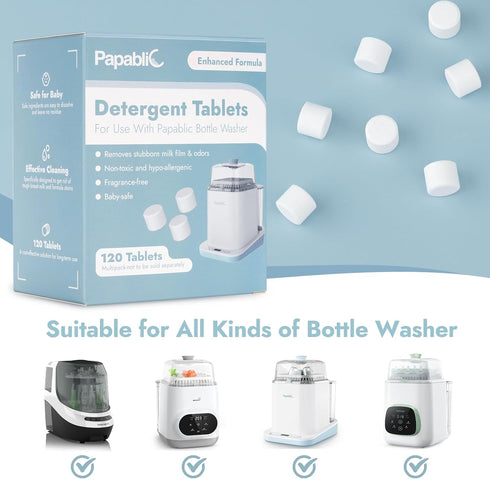 120Pcs Brezza,GROWNSY,Momcozy Papablic Official Detergent Soap Tablets for Baby Bottle Washer Pro, Effective Cleaning