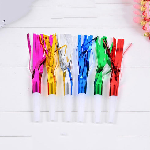 6Pcs Colorful Noise Maker, Metallic Fringed Blowouts Whistles for Birthday Party Favors and Supplies
