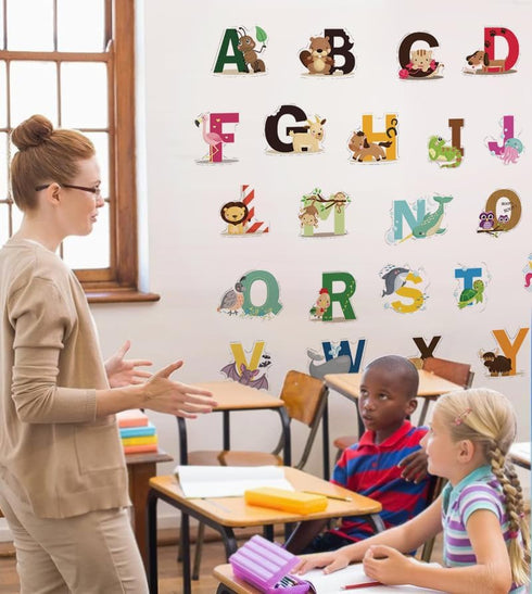 DEKOSH Animal Alphabet Kids Wall Decals - Peel & Stick Educational Stickers for Playroom Classroom
