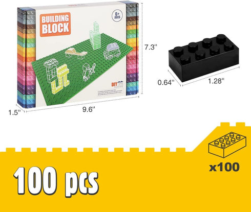 Classic Building Bricks, 100 Piece 2x4 Building Blocks, STEM Creative Toys Compatible with All Major Brands (Black)