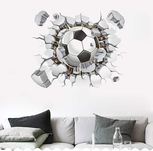 3D Soccer Stickers - Art Ball Soccer Wall Decal for Kids Room, DIY Vinyl Wallpaper for Boys Bedroom
