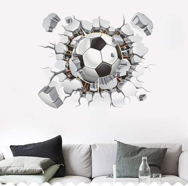 3D Soccer Stickers - Art Ball Soccer Wall Decal for Kids Room, DIY Vinyl Wallpaper for Boys Bedroom