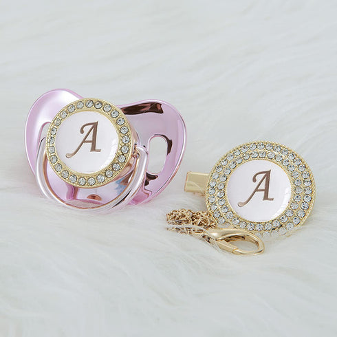 Set 26 11 All Handmade Bling Baby Pacifier and Clip Letters and Colors can Choose LA