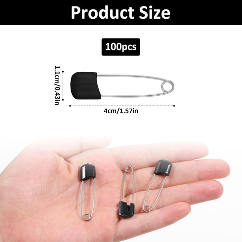 HJZHII 100Pcs 2.2 Inch Diaper Pins Safety Plastic Head Cloth Diaper Nappy Pins with Locking Closures Black Stainless