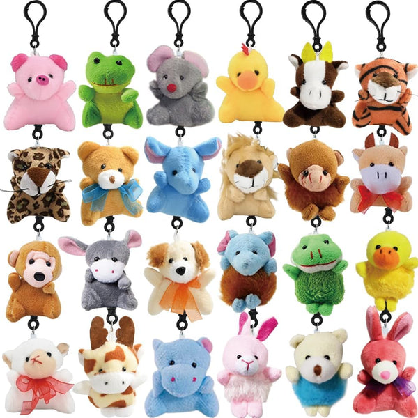 24Pack Mini Animal Plush Toy Set - Cute Assortment Keychain Toys, Small Stuffed Animal Gifts for Kids