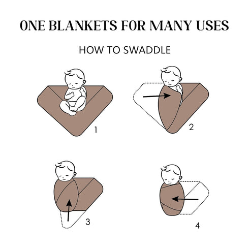 Baby Swaddle Receiving Blankets with Matching Beanie Set, Newborn Nursery Wrap for Boys and Girls (Brown)