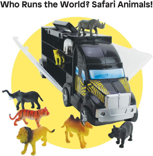Boley 8 Piece 14" Safari Transport Truck Carrier with Miniature Animal Figures and Portable Truck