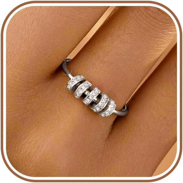 LOVECOM S925 Sterling Silver Anti Anxiety Fidget Spinner Ring Cubic Zirconia Beads