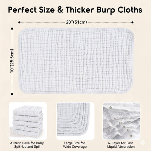 Jeans Squad 10 Pack 100% 20''x10'' 6-Layer (10, Organic Cotton Muslin Burp Cloths Cotton Muslin Cloths Large Extra Soft