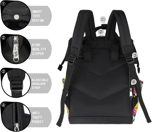Hsnar Backpack Small Flower Pattern Waterproof Diaper Bag Large Capacity Baby Bag with Stroller Straps, Multi-Pocket