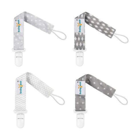 Babygoal Neutral Pacifier Clips, 4 Pack Binky Paci Holder and Leash for Most Pacifiers, Teethers, and Toys