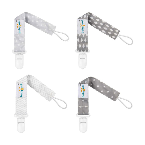 Babygoal Neutral Pacifier Clips, 4 Pack Binky Paci Holder and Leash for Most Pacifiers, Teethers, and Toys