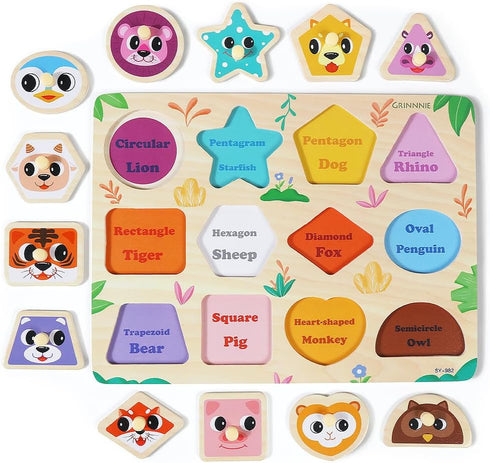 3 4 5 5PCS GRINNNIE Wooden Puzzles for Toddlers Years Old, Montessori Toddler Toys Peg Puzzles with Knob - Number
