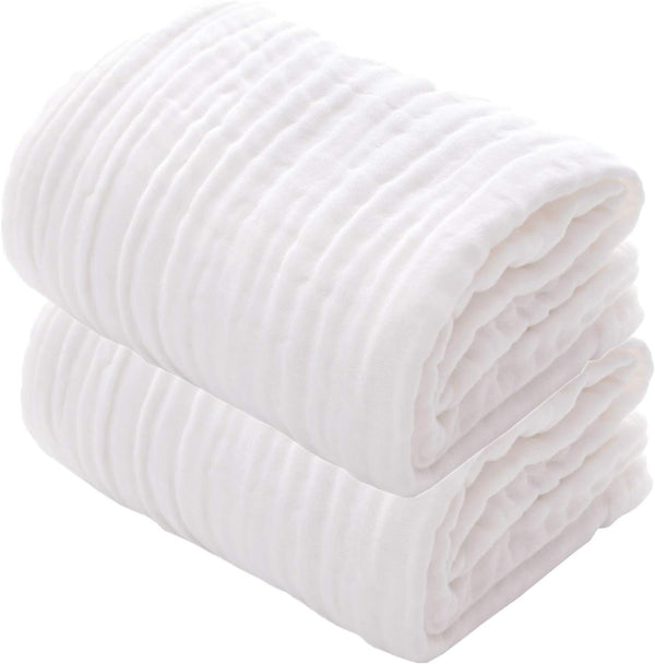 MUKIN Baby Bath Towels, Super Soft Cotton Receiving Blanket, 2Pack Swaddle Blanket for Newborns (White+White)