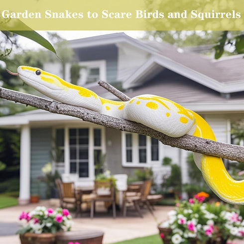 15-Inch Coiled/26-Inch Ultra-Realistic Snake Toy - Scare Birds & Squirrels - Stretchy Garden Decor, Halloween Prank