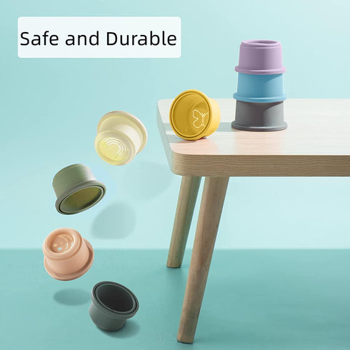 8-Piece Set 6 ZYFLSQ Stacking Cups Baby Toy, - Nesting Cups for Babies Months+, Bath Toys with Pattern for Kids