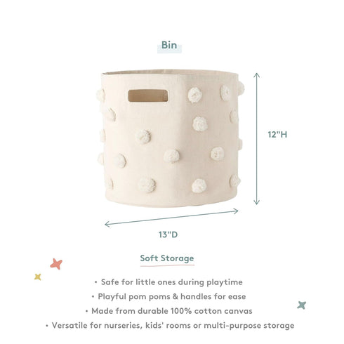 100% 13D 12H Pehr Pom Pom Basket, Bin (Blush) | Cotton Canvas Storage for Nursery, Playroom & Home | Decorative