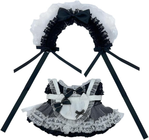 niannyyhouse 10cm, 15cm, 20cm Headdress Dress Apron Plush Doll Lace Outfit Accessories (Black-20cm)