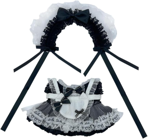 niannyyhouse 10cm, 15cm, 20cm Headdress Dress Apron Plush Doll Lace Outfit Accessories (Black-20cm)