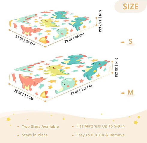 Bseiialft 52 28 Colorful Dinosaurs Stars Crib Sheets for Boys Girls Soft and Breathable Cotton Baby Sheets for Standard