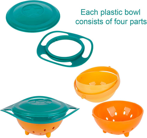 Berry President Magic Bowl, 360 Degree Rotation Spill Resistant Gyro Bowl with Lid for Toddler Kids (Green)