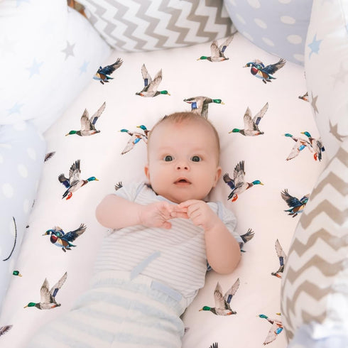 FIGEPO 4 Pack Mallard Duck Baby Bassinet Sheets Neutral Unisex Breathable Fitted Nursery Sheets for Baby Girl or Boys