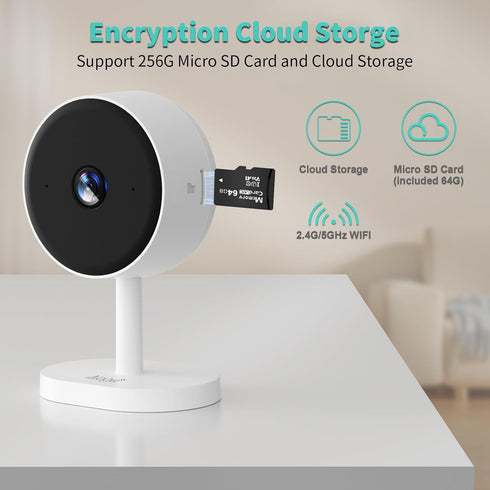 Alaga 2K 2 64G Indoor Security Camera, Baby Monitor, AI Motion Detection, Way Audio, Night Vision, Compatible