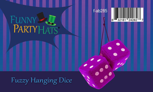Funny Party Hats Purple Fuzzy Dice, Hanging Car Mirror Dice, 50's Retro