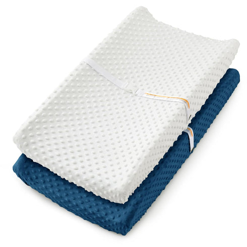 Homiest 2 Pack Changing Pad Cover, White + Light Navy Blue Changing Table