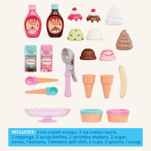 Set 3+ Years(21 Battat Play Circle Toy Food Ice Cream Kitchen Accessories for Kids Pretend Play Sweet Treats Ice Cream