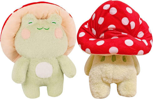 XSHYE Frog Plush 10" Cute Frog Mushroom Hat Stuffed Animals Kawaii Plush Toys