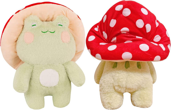 XSHYE Frog Plush 10" Cute Frog Mushroom Hat Stuffed Animals Kawaii Plush Toys