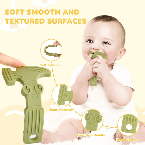 TYRY.HU Baby Teething Toys for 0-6 & 6-12 Months, BPA-Free Silicone Molar Chew Toys, 4 Packs (Hammer Wrench Design)