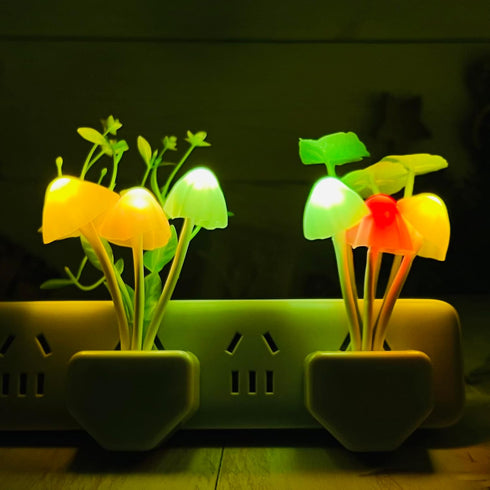 2 Pack Sensor LED Night Lights - Color Changing Plug-in Mushroom Dream Bed Lamp for Kids and Adults
