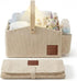 Diaper Caddy Organizer With Portable Changing Mat, LED Night Light, Wooden Handle